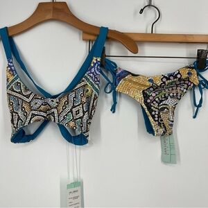 San Lorenzo NEW Cleopatra Mosaic Printed Cross Back Mid Rise Loop Bikini Set